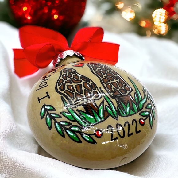 Morel Mushroom Christmas Ornament: "I Love You Morel Every Year" - Handmade - Picture 7 of 8